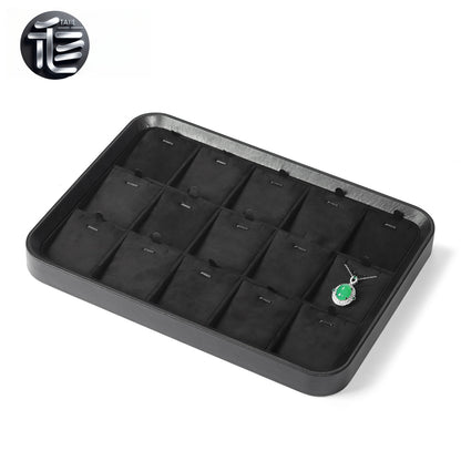Black Leather Jewelry Tray with Velvet Lining for Rings and Necklaces