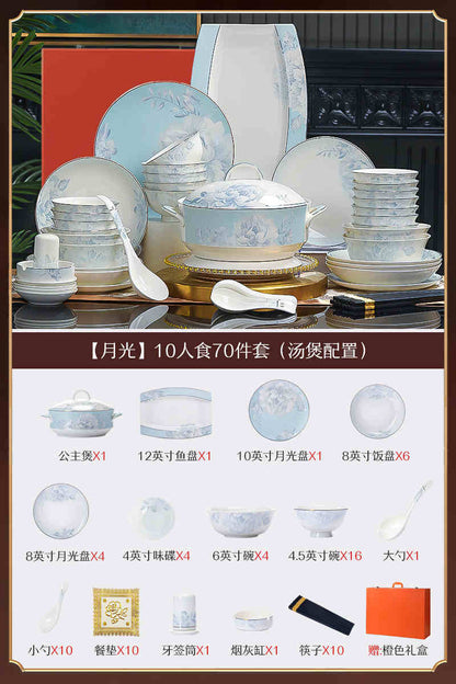 6 dish set household light luxury Chinese ceramic tableware set Jingdezhen relocation bowl dish chopsticks combination