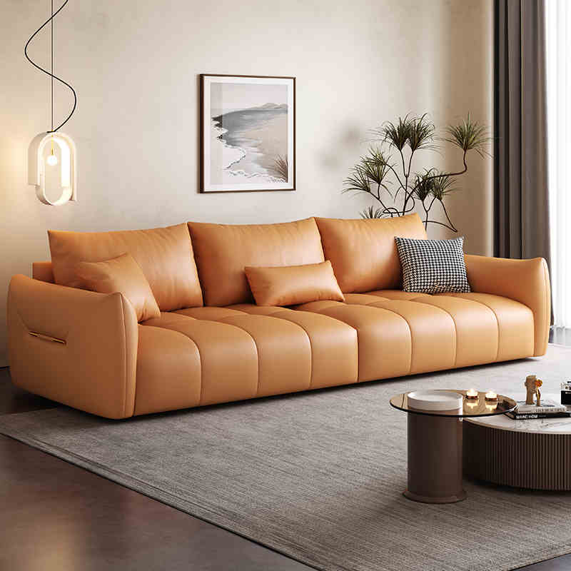 Italian light luxury waterproof cow skin baby velvet fabric art living room corner simple three or four people straight row combination sofa
