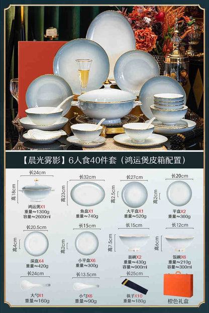 Underglaze color Jingdezhen ceramic tableware set bone China housewarming light luxury bowl dish dish set home