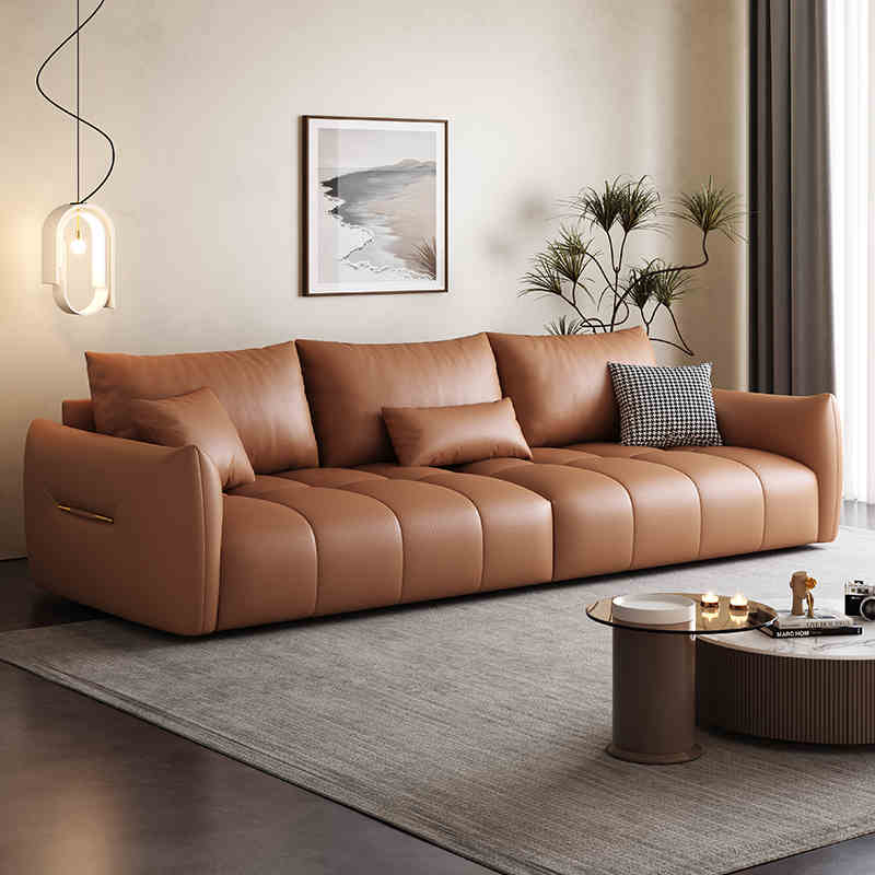 Italian light luxury waterproof cow skin baby velvet fabric art living room corner simple three or four people straight row combination sofa