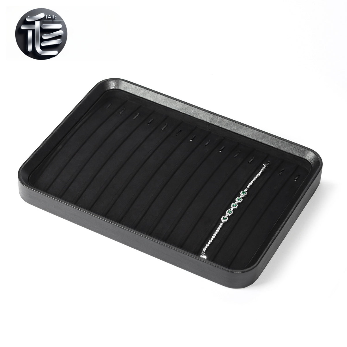 Black Leather Jewelry Tray with Velvet Lining for Rings and Necklaces