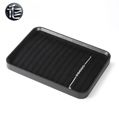 Black Leather Jewelry Tray with Velvet Lining for Rings and Necklaces