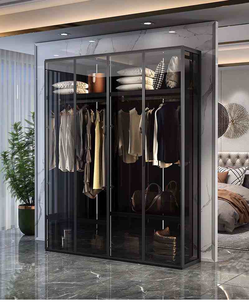 High-end custom aluminum alloy glass wardrobe modern simple cloakroom wardrobe with light luxury jewelry jewelry showcase