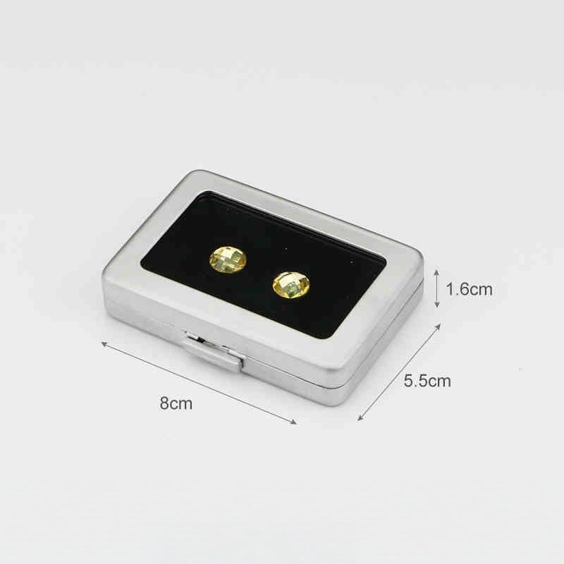 Metal Gemstone Display Box for Loose Stones, Silver-Plated Storage, Self-Locking Snap, Glass Top