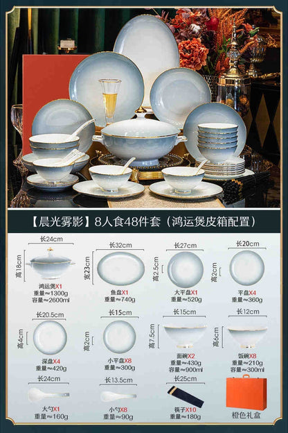 Underglaze color Jingdezhen ceramic tableware set bone China housewarming light luxury bowl dish dish set home