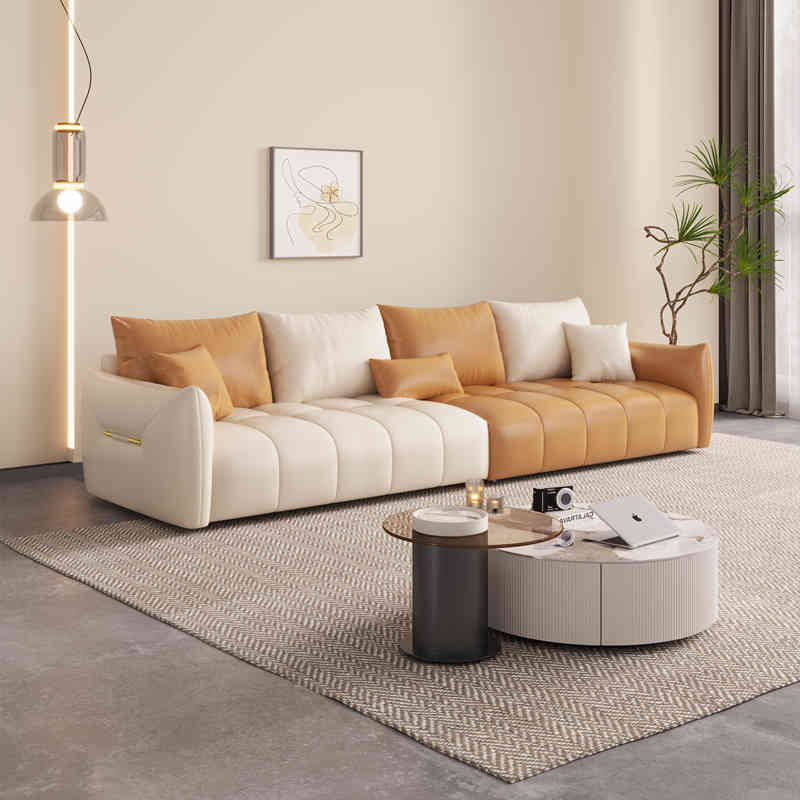 Italian light luxury waterproof cow skin baby velvet fabric art living room corner simple three or four people straight row combination sofa