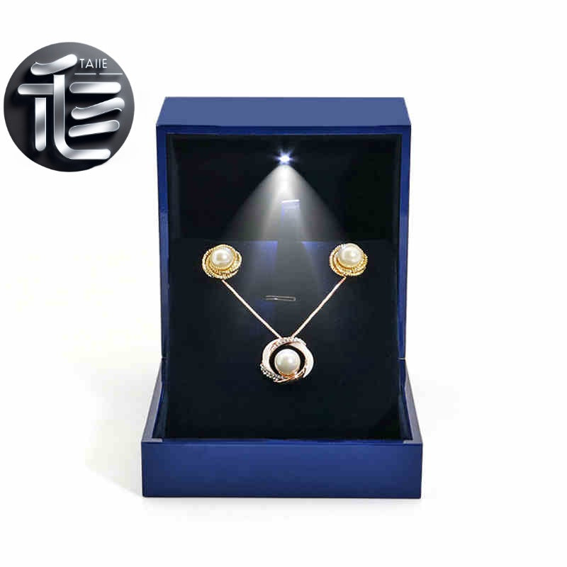 5pcs Navy Blue LED Jewelry Box with Velvet Interior for Ring and Necklace