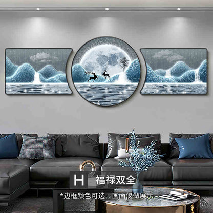 The living room decorative painting nine fish gather wealth map mural backed by the mountain high-grade atmosphere sofa background wall hanging painting triptych