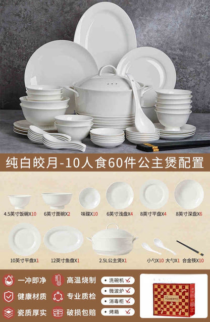 Jingdezhen ceramic tableware set white porcelain dish set household under glaze color bowl plate moving bowl set