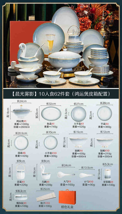 Underglaze color Jingdezhen ceramic tableware set bone China housewarming light luxury bowl dish dish set home