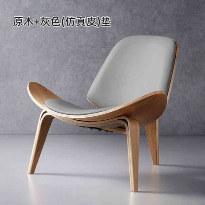 Artistic solid wood casual net celebrity simple sofa chair Designer balcony single leather smile airplane shell chair