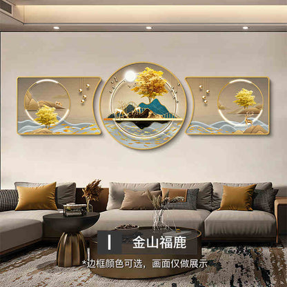 The living room decorative painting nine fish gather wealth map mural backed by the mountain high-grade atmosphere sofa background wall hanging painting triptych