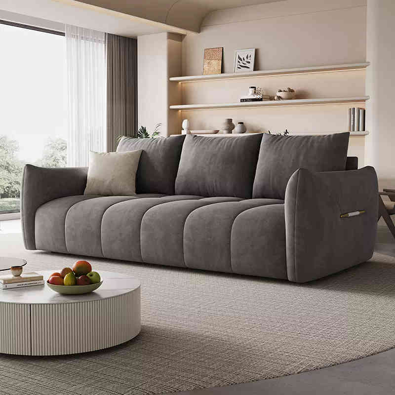 Italian light luxury waterproof cow skin baby velvet fabric art living room corner simple three or four people straight row combination sofa