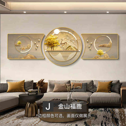 The living room decorative painting nine fish gather wealth map mural backed by the mountain high-grade atmosphere sofa background wall hanging painting triptych