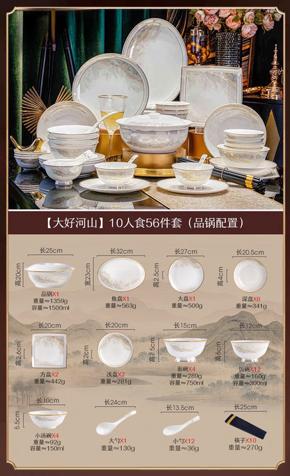 Jingdezhen light luxury ceramic tableware set bowl home high appearance level bowl set bowl set home