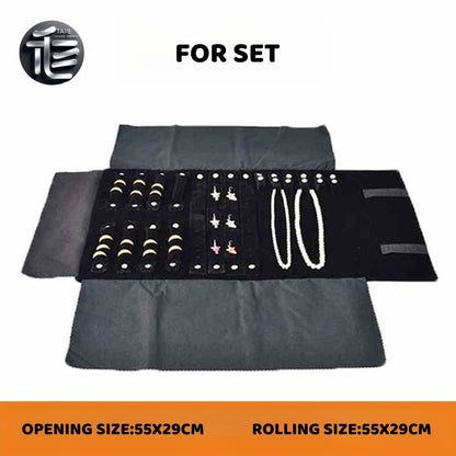 Jewelry roll,Jewelry travel case,Velvet jewelry roll,Leather jewelry organizer,Jewelry pouch,Compact jewelry roll