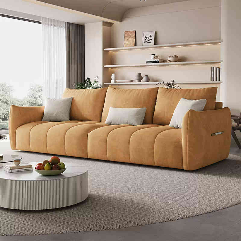 Italian light luxury waterproof cow skin baby velvet fabric art living room corner simple three or four people straight row combination sofa