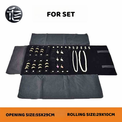 Jewelry roll,Jewelry travel case,Velvet jewelry roll,Leather jewelry organizer,Jewelry pouch,Compact jewelry roll