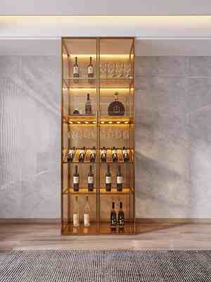 Light luxury wine cabinet living room wall shelf aluminum alloy tempered glass door partition high-grade hand-done tea display cabinet