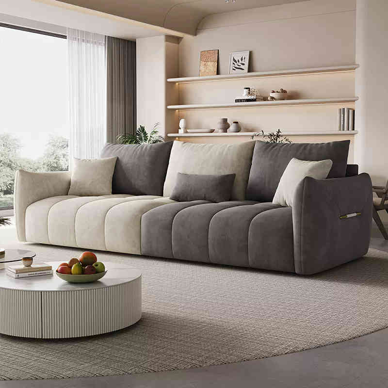 Italian light luxury waterproof cow skin baby velvet fabric art living room corner simple three or four people straight row combination sofa