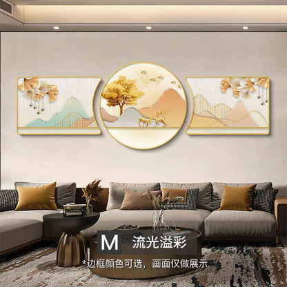 The living room decorative painting nine fish gather wealth map mural backed by the mountain high-grade atmosphere sofa background wall hanging painting triptych