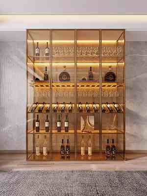 Light luxury wine cabinet living room wall shelf aluminum alloy tempered glass door partition high-grade hand-done tea display cabinet