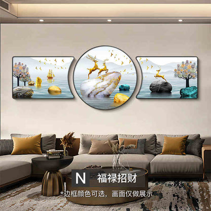 The living room decorative painting nine fish gather wealth map mural backed by the mountain high-grade atmosphere sofa background wall hanging painting triptych