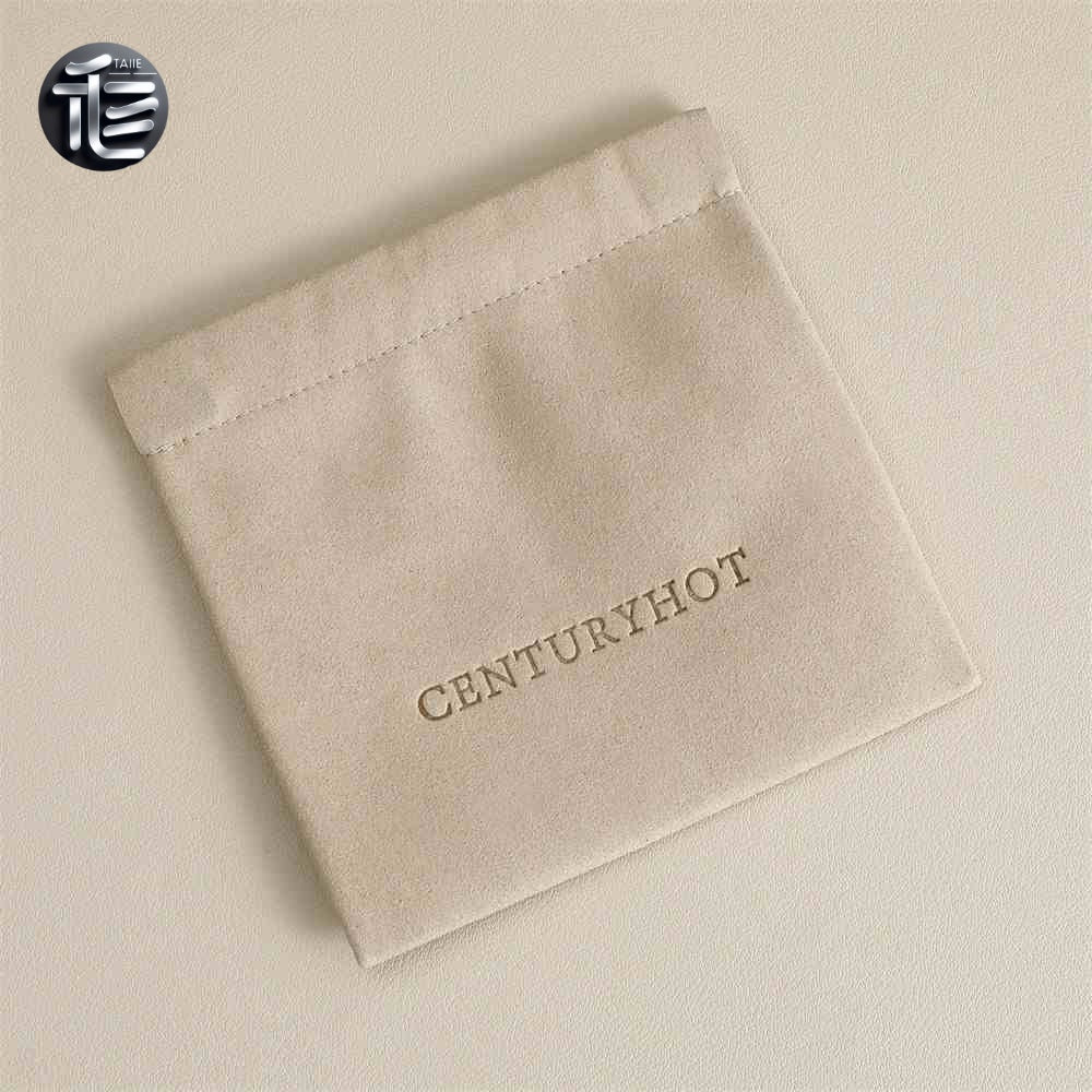 5pcs Luxury Suede Jewelry Pouch, Beige Microfiber Gift Packaging Bag