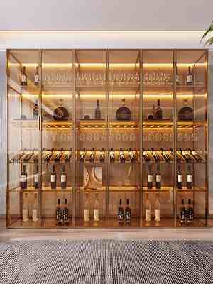 Light luxury wine cabinet living room wall shelf aluminum alloy tempered glass door partition high-grade hand-done tea display cabinet