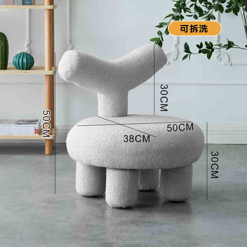Small stool home modern simple lamb wool living room sofa children's stool light luxury round cream wind-sand hair stool