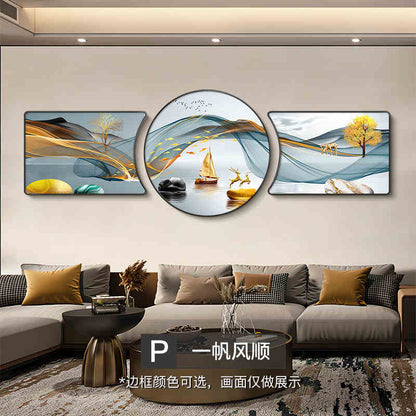 The living room decorative painting nine fish gather wealth map mural backed by the mountain high-grade atmosphere sofa background wall hanging painting triptych