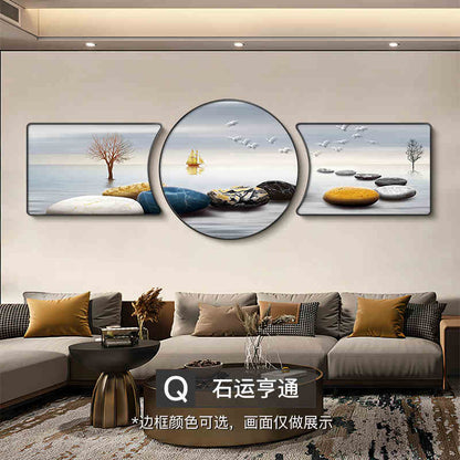The living room decorative painting nine fish gather wealth map mural backed by the mountain high-grade atmosphere sofa background wall hanging painting triptych