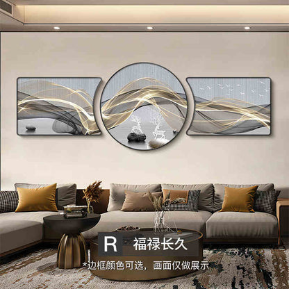 The living room decorative painting nine fish gather wealth map mural backed by the mountain high-grade atmosphere sofa background wall hanging painting triptych