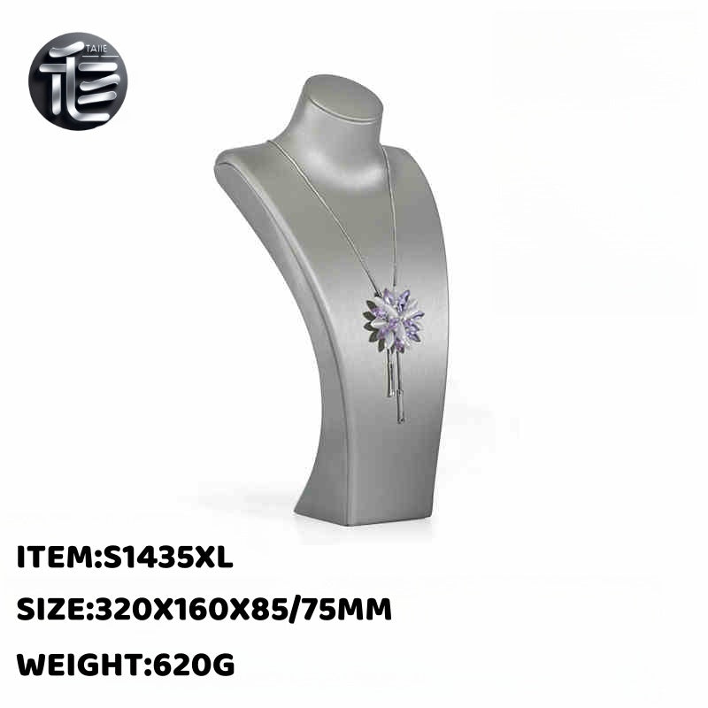 Faux Leather Necklace Display Stand, Pendant Organizer Bust, Black/White