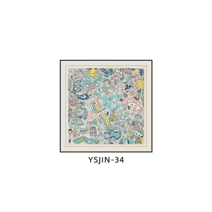 Love horse silk scarf decoration painting Shi high-end light luxury porch square horse hanging painting restaurant living room bedroom room landing