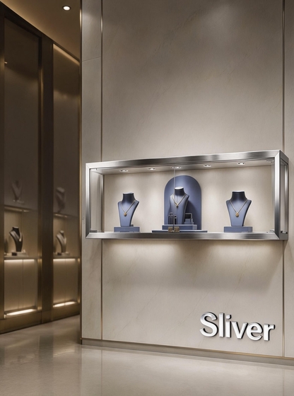 Luxury Wall Mounted Jewelry Display Cabinet, Stainless Steel Frame, Tempered Glass Showcase, Lockable Organizer