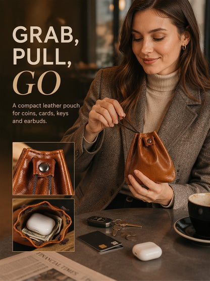 10PCS Handcrafted Waxed Leather Pouch, Vintage Style Drawstring Jewelry Organizer