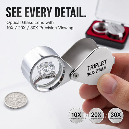 3PCS Jewelry Loupe Magnifier, Triplet Optical Glass, 10X 20X 30X Gemstone Inspection Tool
