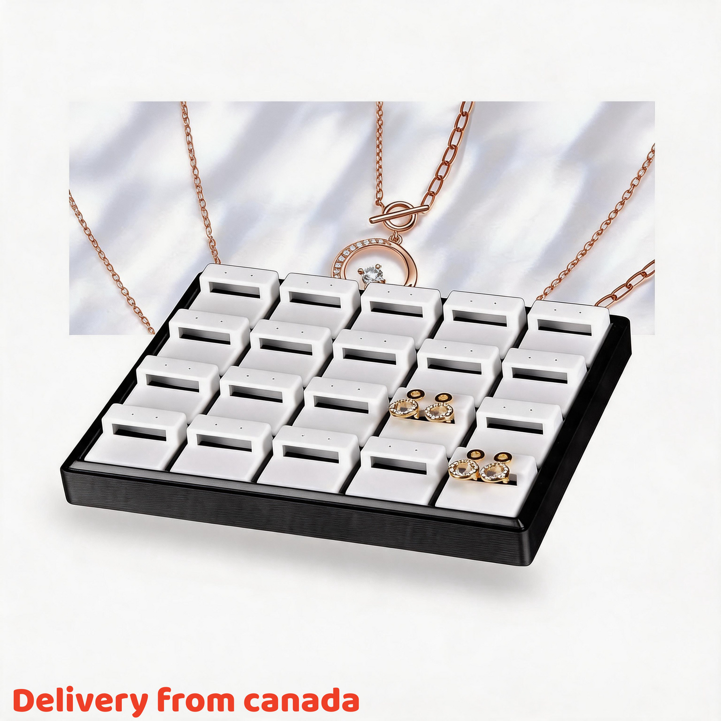 Stackable Plastic Jewelry Display Tray Organizer: 12 or 20 Slot Ring Stud Necklace Storage