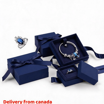 5pcs Navy Blue Jewelry Box, Ribbon Bow, Velvet Insert, Ring Bracelet Packaging