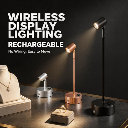 Wireless LED Spotlight for Jewelry Display, Rechargeable Countertop Spot Lamp