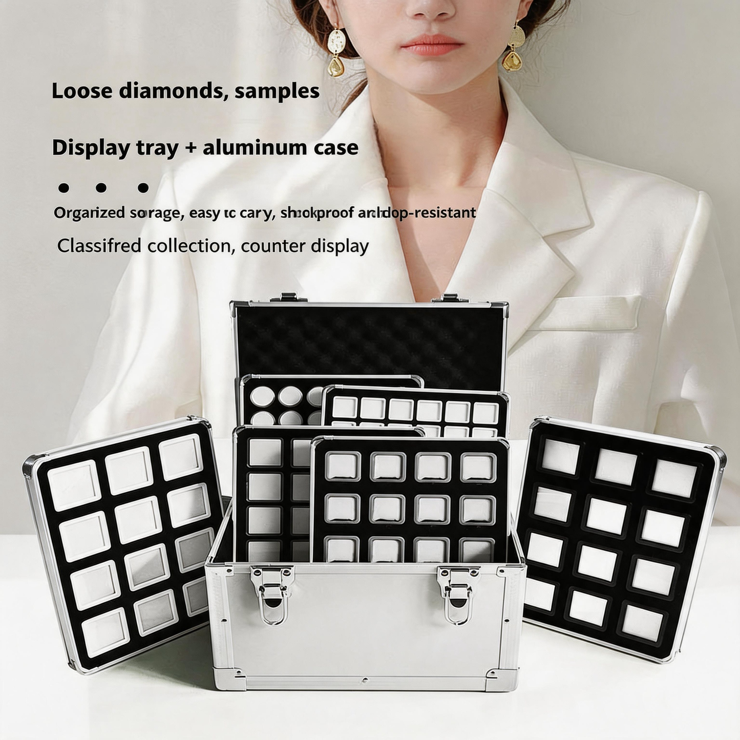 Lightweight Aluminum Tray with Clear Plastic Gemstone Box – Velvet-Flocked Sponge Insert,