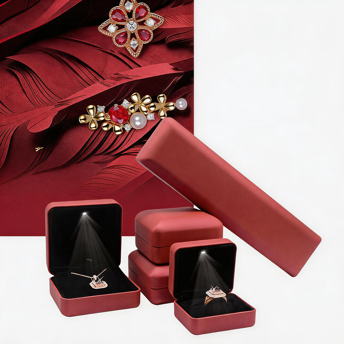 5pcs LED Jewelry Box with Bat Heart Ring for Gothic Proposal and Gift