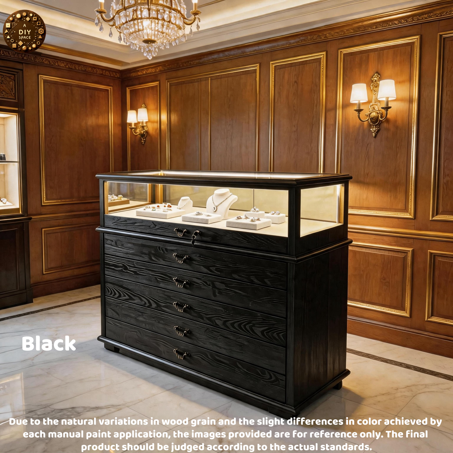 Handmade Ash Wood LED Jewelry Showcase - Illuminated Countertop Display Stand for Retail Jewelry cabinet