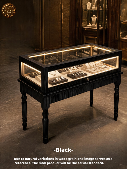 Solid Wood Jewelry Showcase – Vintage Style Display Cabinet with LED Lighting