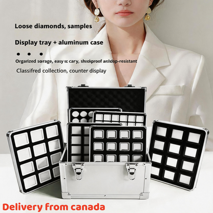 Lightweight Aluminum Tray with Clear Plastic Gemstone Box – Velvet-Flocked Sponge Insert,