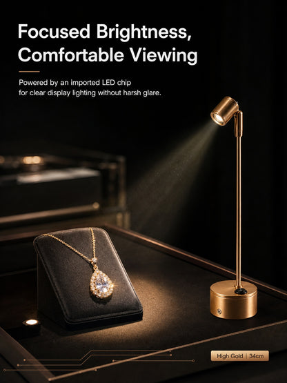 Wireless LED Spotlight for Jewelry Display, Rechargeable Countertop Spot Lamp