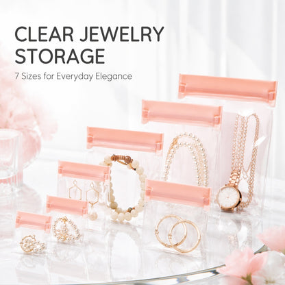100pcs EVA Jewelry Pouches, Clear Frosted Zip Bags, Anti-Tarnish Storage (7 Sizes)