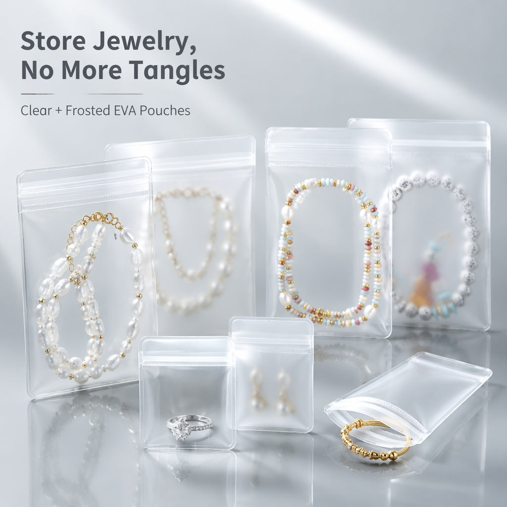 100pcs Clear Frosted EVA Jewelry Pouches, Anti-Tarnish Zipper Bags for Necklaces Rings, Wholesale Storage Pack